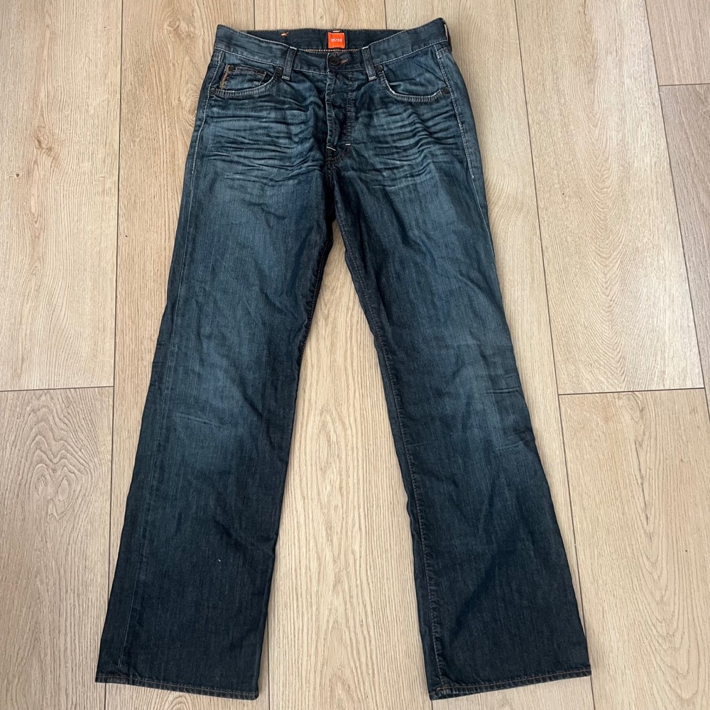 Hugo Boss Orange Label Mens Straight Leg Dark Wash Whiskered Denim Jeans 32x32